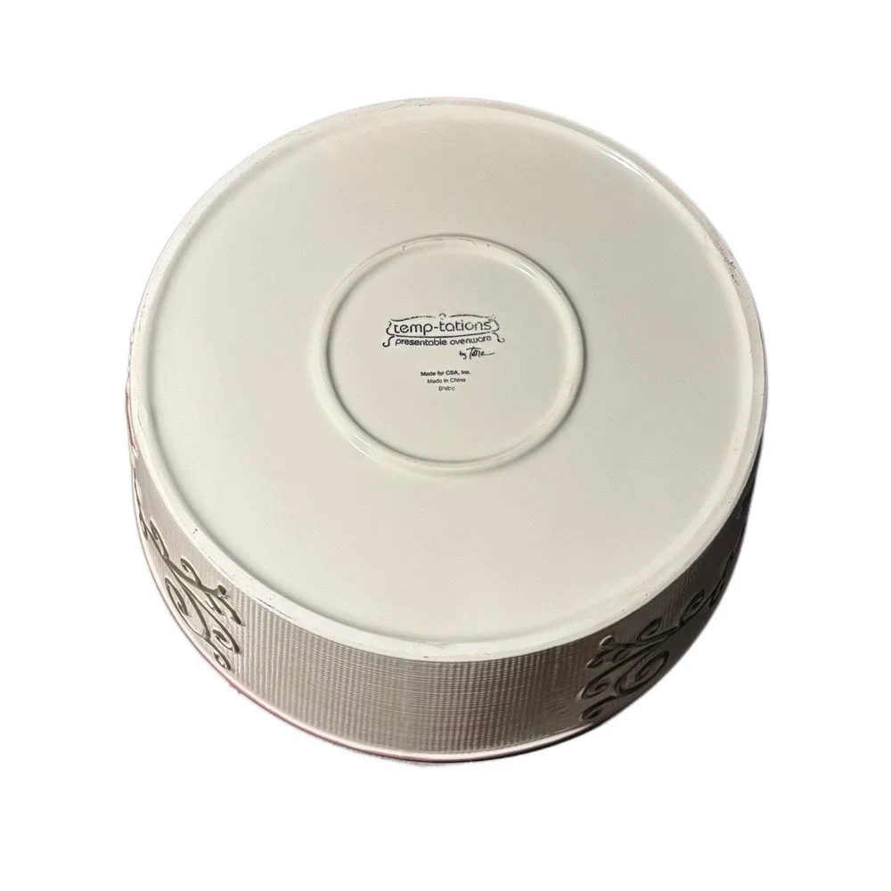 Temp-tations by‎ Tara Bistro Ceramic Bowl Floral Herb Garden Pink Trim Cream